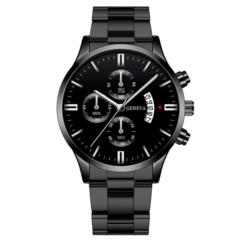 Men's Steel Band Watch Luminous Pointer Calendar Stone Hand English Watch Men's Advanced Sense Business Watch