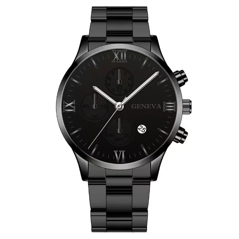 Men's Steel Band Watch Luminous Pointer Calendar Stone Hand English Watch Men's Advanced Sense Business Watch