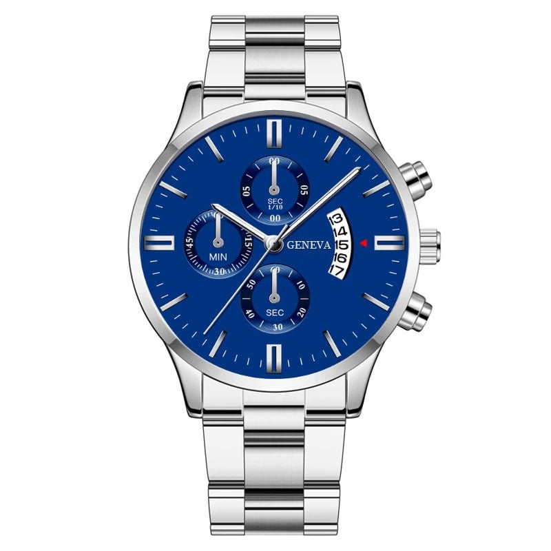 Men's Steel Band Watch Luminous Pointer Calendar Stone Hand English Watch Men's Advanced Sense Business Watch